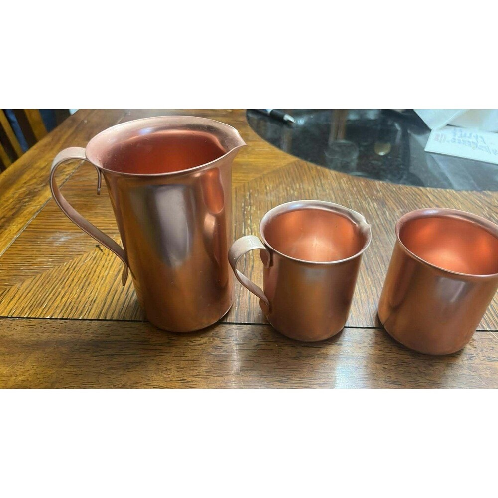 Set of 3 Vintage Copper Pitchers